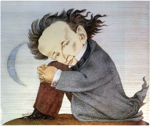 Giacomo Leopardi in un disegno di Tullio Pericoli